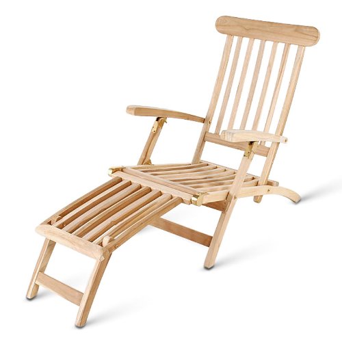 SAM Teak Holz Deckchair, Sonnenliege- Stuhl, verstellbar, geschliffen, zusammenklappbar, Balkon, Terrasse und Garten