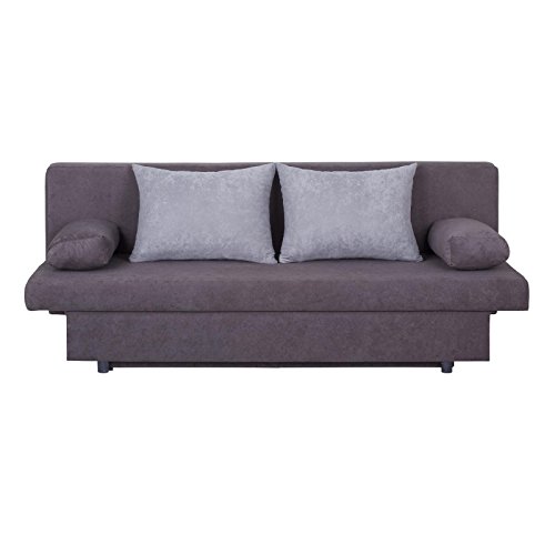 CARO-Möbel Schlafsofa Schlafcouch 2-Sitzer Sofa ZOE, Anthrazit/Hellgrau, mit Bettkasten und Kissen, Microfaserbezug