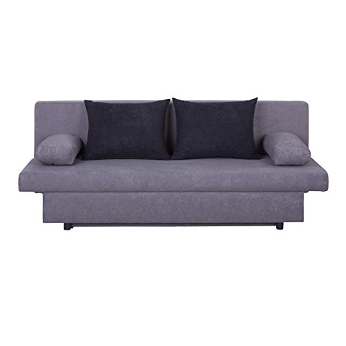 CARO-Möbel Schlafsofa Schlafcouch 2-Sitzer Sofa ZOE, in Grau/Schwarz, mit Bettkasten und Kissen, Microfaserbezug