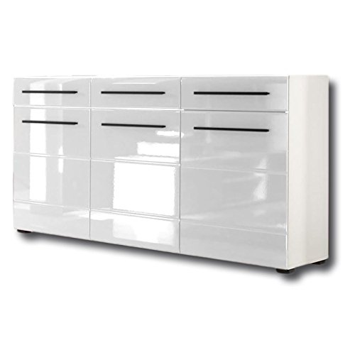 CARO-Möbel Sideboard Kommode Anrichte Clara 150x86x42 cm in Weiß Hochglanz mit 3 Türen und 3 Schubladen