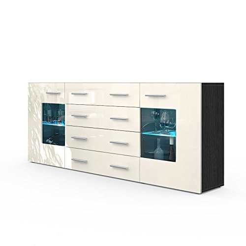 Sideboard Kommode Grömitz V2, Korpus in Schwarz matt / Front in Creme Hochglanz