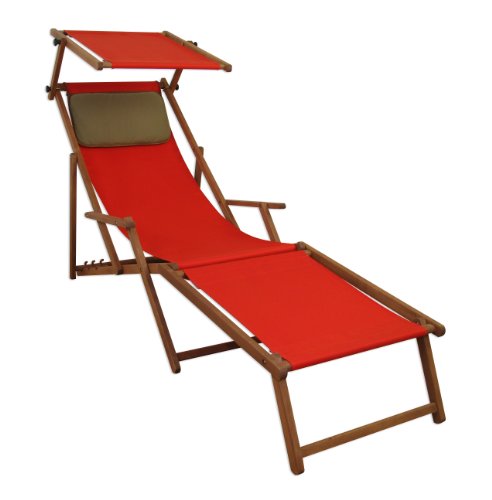 Sonnenliege Gartenliege Deckchair Saunaliege mit Dach + Fußteil Braun