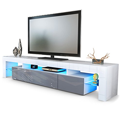 TV Schrank Lowboard Fernsehschrank Fernsehtisch Wohnzimmer Lima V2 in Weiß / Grau Hochglanz