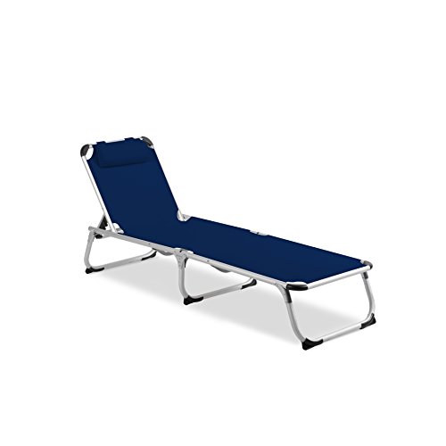 Vanage Gartenliege Helena in blau - Sonnenliege mit Textilbezug und Kissen - Liegestuhl ist klappbar - Gartenmöbel - Strandliege aus Aluminium - Relaxliege für den Garten