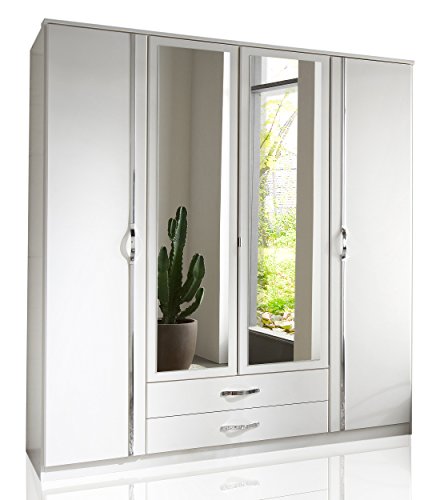 Wimex 78453 Kleiderschrank/Drehtürenschrank Duo, 4 Türen, 2 Schubladen, 2 Spiegel, (B/H/T) 180 x 198 x 58 cm, Weiß