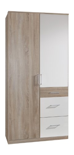 Wimex Kleiderschrank/Drehtürenschrank Click, 2 Türen, 2 große, 1 kleine Schublade, (B/H/T) 90 x 199 x 58 cm, Eiche Sägerau/Absetzung Weiß
