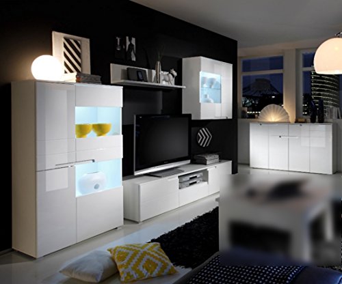 Wohnzimmer-Set weiss Hochglanz mit LED-Beleuchtung
