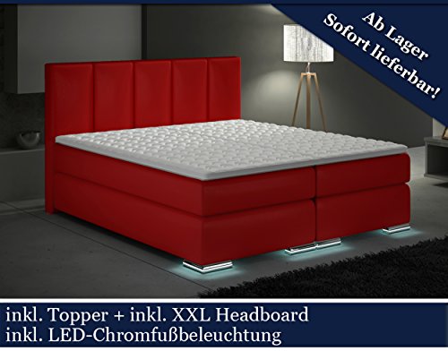 XXL Boxspringbett Designer Boxspring Bett LED (Rosso Rot, 200x200)