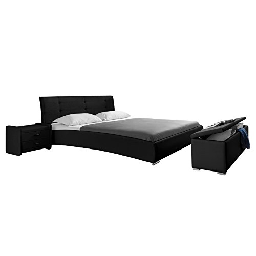 XXS® Möbel Design Polsterbett 200 x 220 cm schwarz BEBOP komfortable Kopflehne Lederlook Als Wasserbett geeignet pflegeleicht