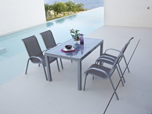 baumarkt direkt 5-tlg. Gartenmöbelset Amalfi, 4 Sessel, Tisch120-180 cm, Alu/Textil   taupe