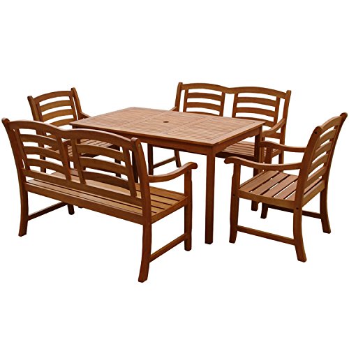 indoba® IND-70293-MOSE5GB2 - Serie Montana - Gartenmöbel Set 5-teilig aus Holz FSC zertifiziert - 2 Gartenstühle + 2 Gartenbänke 2-Sitzer + rechteckiger Gartentisch mit Schirmöffnung
