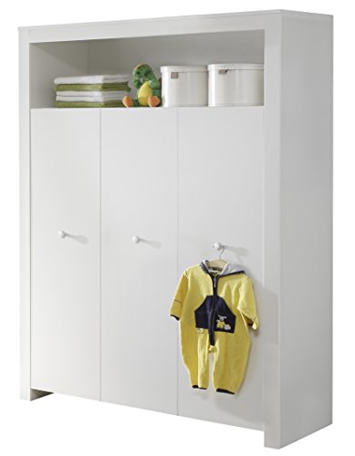 Trendteam 1553-613-01 Babyzimmer Kleiderschrank, Schrank Olivia, 130 x 186 x 54 cm in Weiß mit viel Stauraum