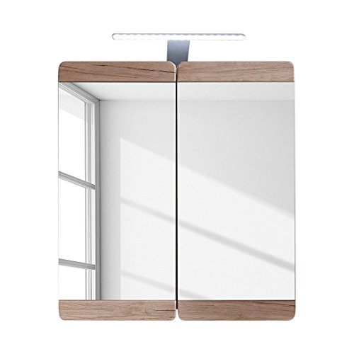 Trendteam Badezimmer Spiegelschrank Spiegel Malea, 65 x 70 x 15 cm in Eiche San Remo Hell Dekor mit Großer Spiegelfläche und Viel Stauraum