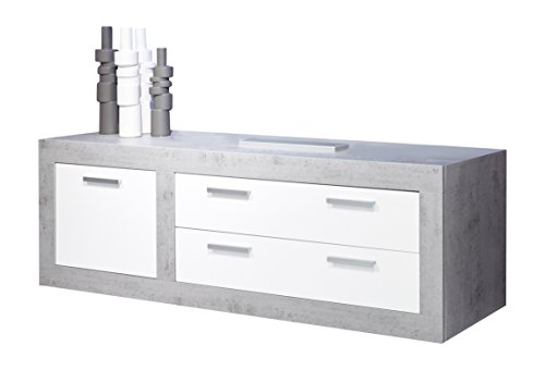 Trendteam 1516-316-35 TV Möbel Lowboard Weiss Hochglanz, Absetzungen Beton Industry, BxHxT 180x69x50 cm