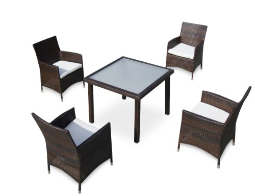 Baidani Gartenmöbel-Sets 10d00015.00001 Designer Lounge-Essgruppe Evolution, 1 Tisch mit Glasplatte, 4 Sessel Sitzauflagen, schwarz