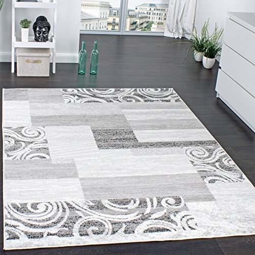 Paco Home Designer Teppich Wohnzimmer Teppich Kurzflor Muster in Grau Creme Preishammer, Grösse:80x150 cm