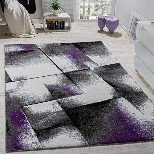 Paco Home Designer Teppich Wohnzimmer Teppiche Kurzflor Meliert Lila Grau Schwarz Creme, Grösse:200x280 cm