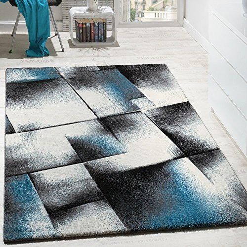 Paco Home Designer Teppich Wohnzimmer Teppiche Kurzflor Meliert Türkis Grau Creme Schwarz, Grösse:120x170 cm