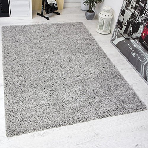 Prime Shaggy Teppich Grau Hochflor Langflor Teppiche Modern für Wohnzimmer Schlafzimmer Einfarbig 80x150 cm