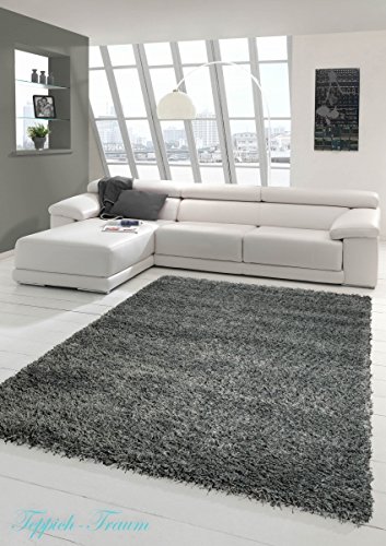 Shaggy Teppich Hochflor Langflor Teppich Wohnzimmer Teppich Gemustert in Uni Design Grau Größe 60x110 cm