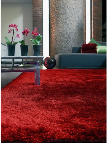 benuta Teppiche: Hochflor Teppich Whisper Quadratisch Rot 200x200 cm - schadstofffrei - 100% Polyester - Uni - Handgetufted - Wohnzimmer
