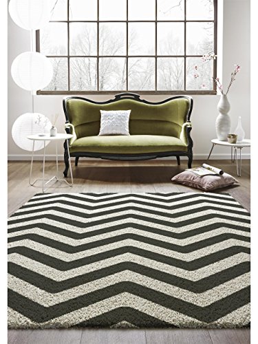 Benuta Shaggy Hochflor Teppich Graphic Zick Zack Schwarz/Weiß 80x150 cm | Langflor Teppich für Schlafzimmer und Wohnzimmer