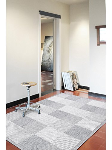 benuta Teppiche: Moderner Designer In- & Outdoor Teppich Essenza Squared Grau 160x230 cm - GuT-Siegel - 100% Polypropylen - Karo & Schachbrett - Flachgewebt - Küche