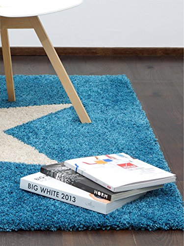 benuta Shaggy Hochflor Teppich Graphic Star Blau 160x230 cm | Langflor Teppich für Schlafzimmer und Wohnzimmer