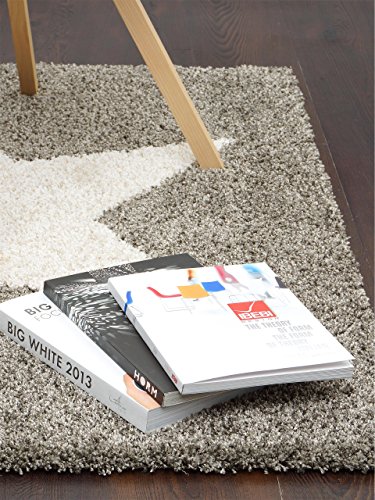 benuta Shaggy Hochflor Teppich Graphic Star Grau 140x200 cm | Langflor Teppich für Schlafzimmer und Wohnzimmer