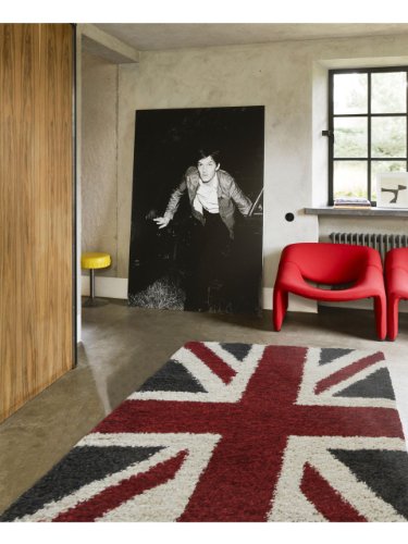 Benuta Shaggy Hochflor Teppich Graphic Union Jack Rot 120x170 cm | Langflor Teppich für Schlafzimmer und Wohnzimmer