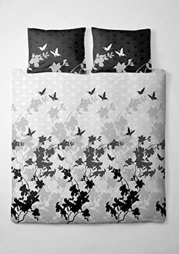 Etérea 2 tlg Renforcé Baumwolle Bettwäsche Osaka Schmetterlinge Grau Anthrazit, 155x220 cm + 80x80 cm