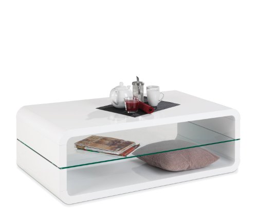 Couchtisch Sofatisch Wohnzimmertisch NESTOR 1 | 120x60 cm | Weiß Hochglanz | Glasplatte
