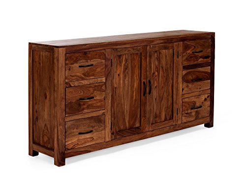 massivum Sideboard Palison 180x95x42 cm aus Palisander-Holz massiv braun lackiert mit 2 Türen und 6 Schubladen