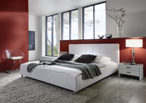 SAM Polsterbett 160x200 cm Zarah in weiß, pflegeleichtes Design-Bett mit Kunstlederbezug, abgestepptes Kopfteil