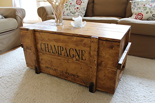 Uncle Joe´s 75759 Truhe Couchtisch Holzkiste "Champagne", vintage, shabby chic Holz 98 x 55 x 46 cm, Hellbraun