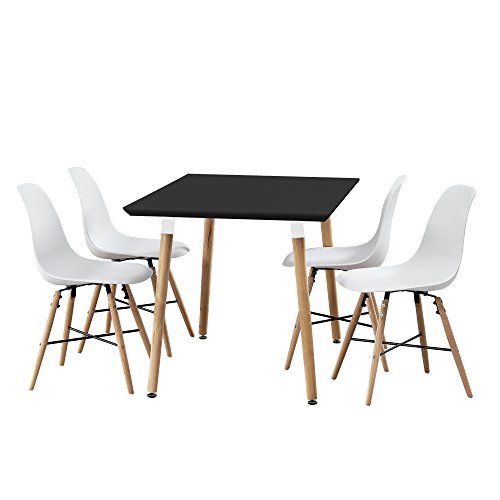 [en.casa] Esstisch Bambus mit 4 Stühlen weiß 120x70cm Esszimmer Essgruppe Küche
