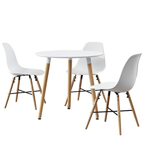 [en.casa] Esstisch rund weiß [Ø80cm] mit 3 Stühlen weiß Esszimmer Essgruppe Küche