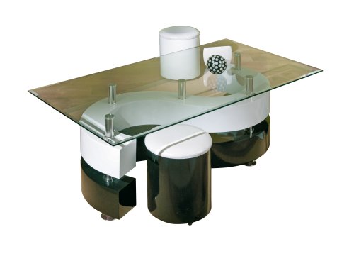 Inter Link 50100015 Couchtisch Glastisch Wohnzimmertisch Wohnzimmer Tisch Glas 2 Hocker schwarz weiß