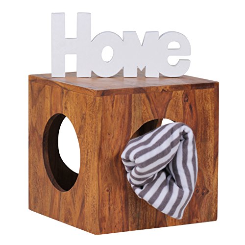 Wohnling Beistelltisch Massivholz Sheesham 35x35 cm Cube Wohnzimmer-Tisch Design Landhaus-Stil Couchtisch quadratisch Modern Holztisch Natur-Produkt braun Echt-Holz Unikat Würfel-Regal mit Stauraum
