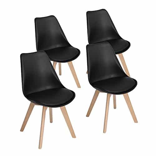 EGGREE 4er Set Esszimmerstühle mit Massivholz Bein, Retro Design Gepolsterter lStuhl Küchenstuhl Holz, 3 Farben