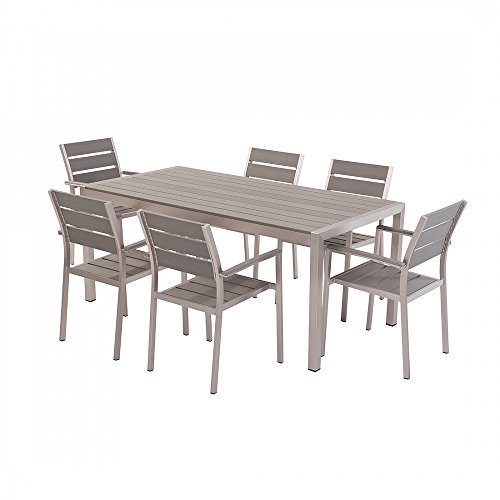 Aluminium Gartenmöbel Set grau - Tisch 180cm - 6 Stühle - Polywood - VERNIO