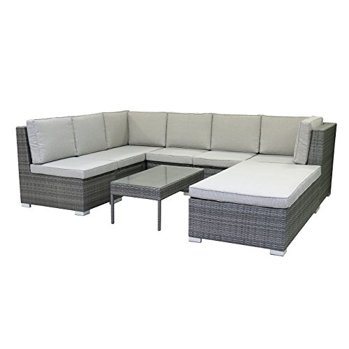 greemotion Loungeset Malibu grau bicolor, inklusive 15 Kissen, Eckbank mit Tisch für In- und Outdoor, Lounge mit Stauraum unter den Sitzflächen, Sitzelemente einfach umzustellen,