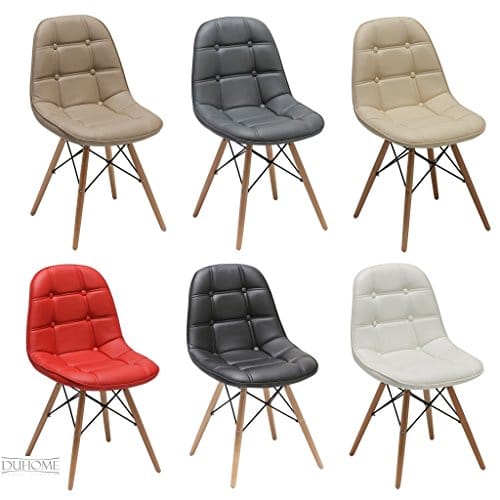 2er Set Esszimmerstuhl aus Kunstleder Farbauswahl Retro Design Stuhl mit Rückenlehne Holzbeine WY-466