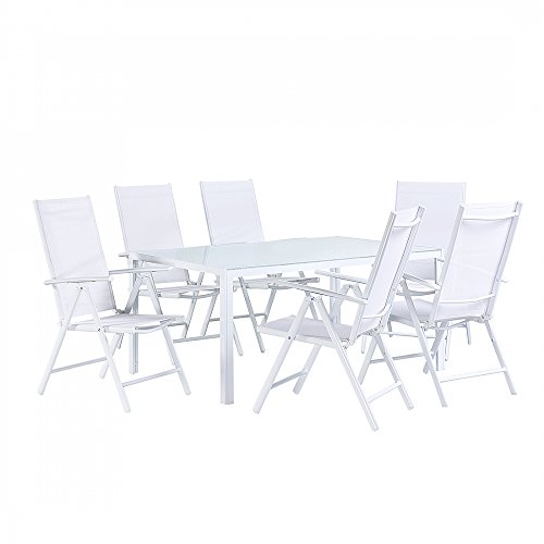 Gartenmöbel Set Weiss - Tisch 160 cm - 6 Stühle – Aluminium - CATANIA