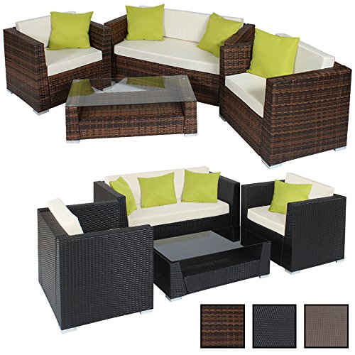TecTake Hochwertige Alu Luxus Lounge Set Poly-Rattan Sitzgruppe Gartenmöbel mit 4 extra Kissen -diverse Farben-