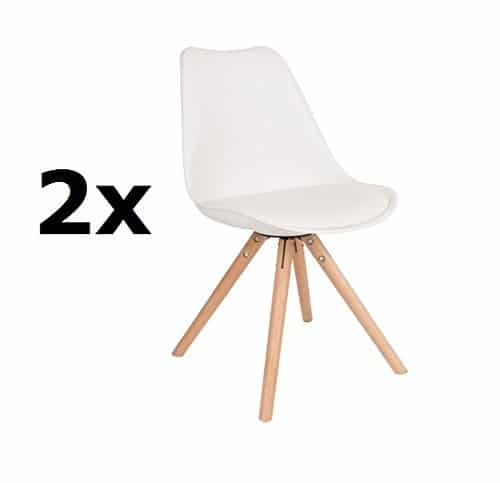 zuiver 2 x Tryck Chair, weiss zum setpreis # 1100278, massives Buchen-Holzgestell natur mit Sitzpolsterung in PU-Leder weiss