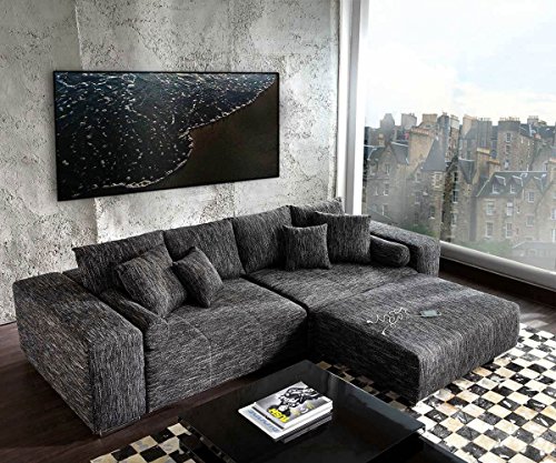 Couch Marbeya Schwarz 290x110 cm mit Schlaffunktion Hocker