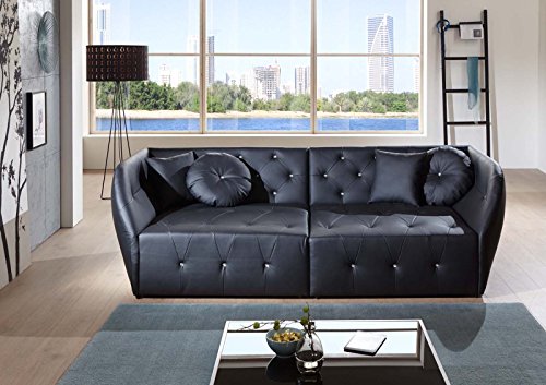 SAM® Design Sofa Shel in schwarz Couch inklusive 4 Kissen abgesteppte Oberfläche mit Ziersteinen