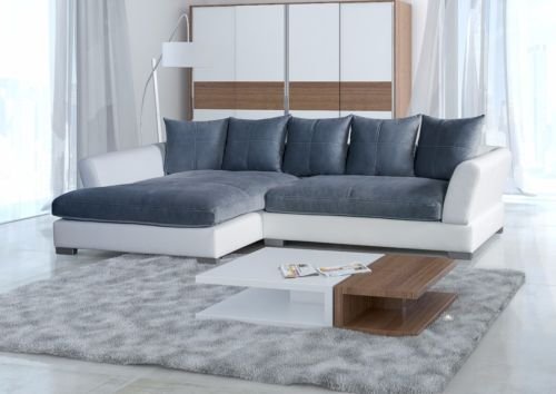 Sofa Couch Wohnlandschaft Big Sofa Anna L Form Rana Collection 290 x 83 x 182 cm Grau Weiß