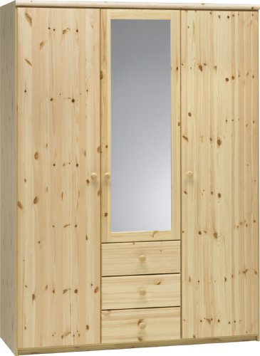 Steens Axel Kleiderschrank, 3 Türen und 3 Schubladen, 145 x 200 x 61 cm (B/H/T), teilmassiv, natur lackiert